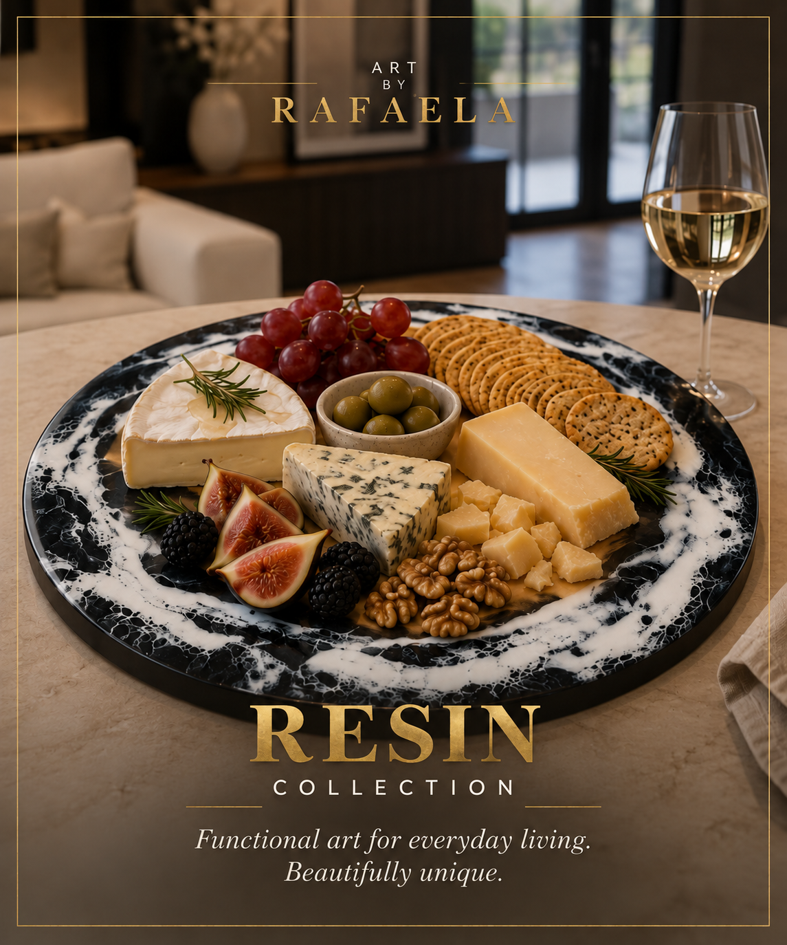 Resin Collection by Art by Rafaela — hand-poured resin artwork on hardwood, liquid colour suspended in light