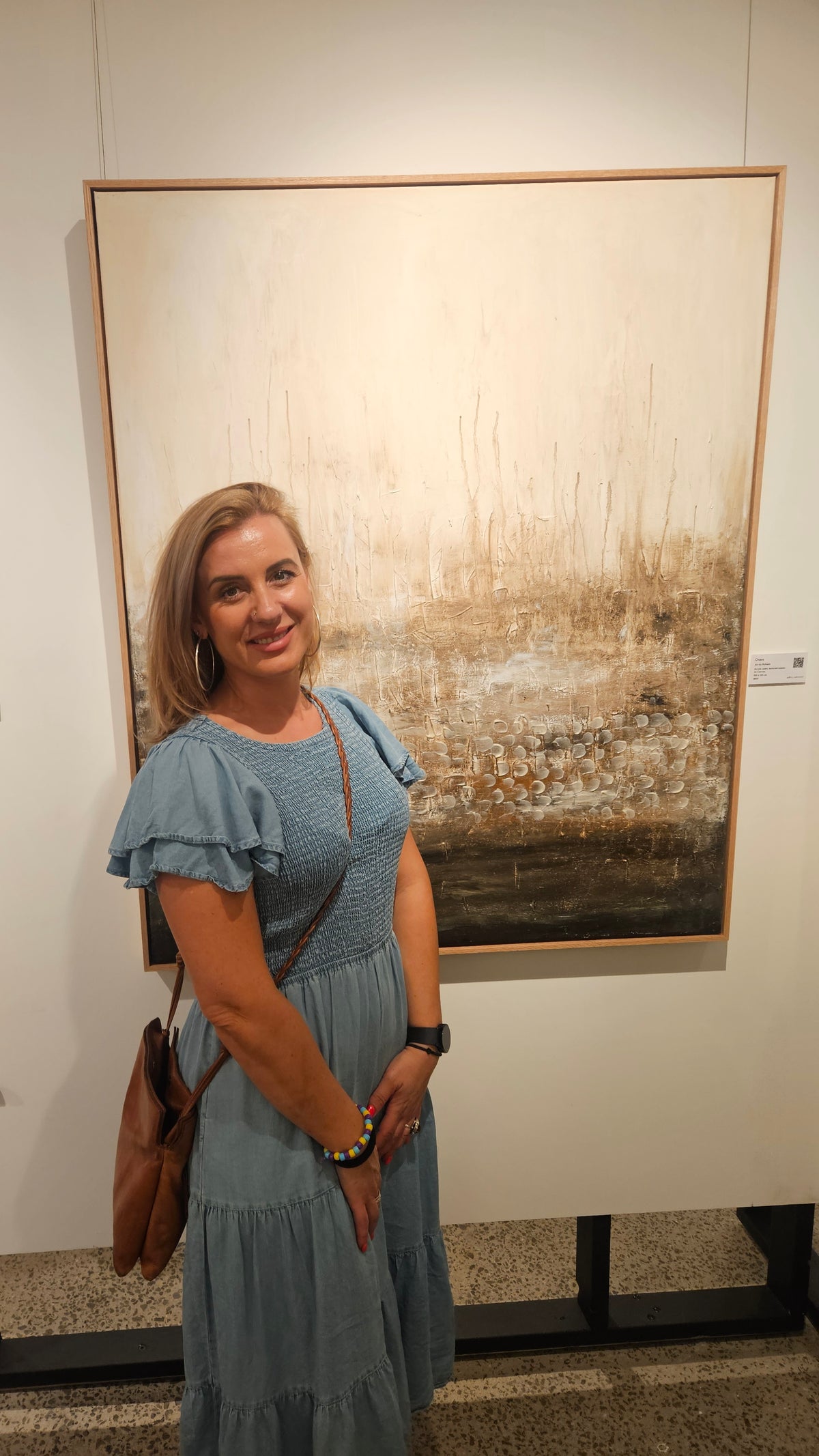 Original artwork by Art by Rafaela — muted silver, grey and brown tones with delicate bare tree forms rising from a misty landscape, textured abstract nature painting